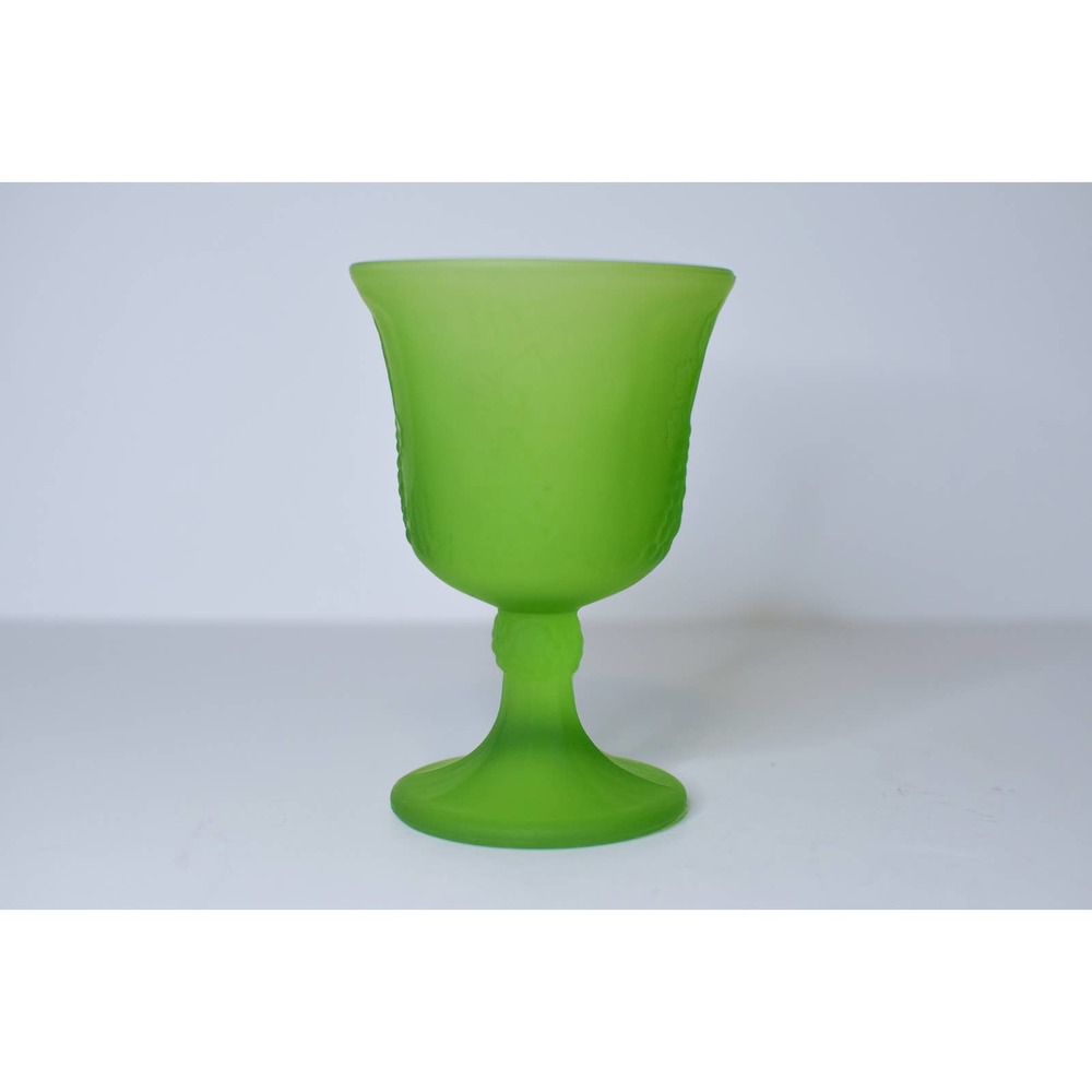Vintage Green Frosted Glass Goblet - Indiana Glass